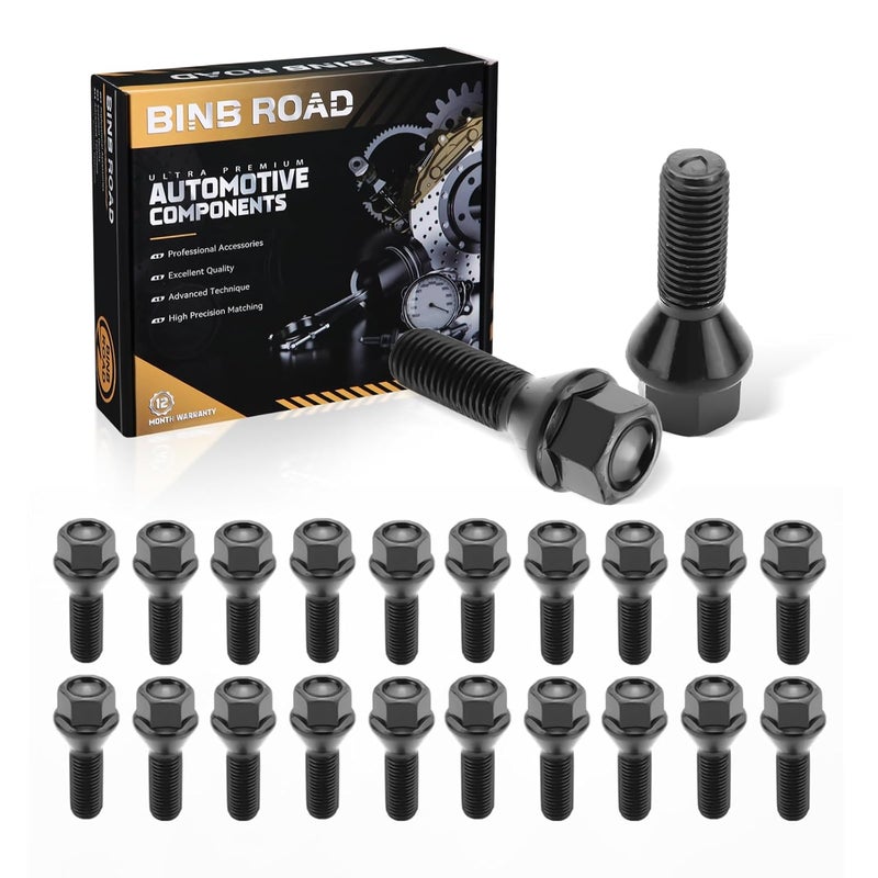 BINB ROAD 36136781150 Wheel Lug Bolt M12×1.5 Black Compatible with BMW 1 3 5 X Z Series Mini E46 325 E90 E39 E60 E53,20Pcs - Image 1